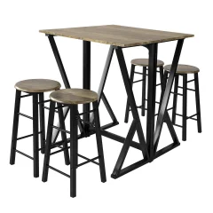 SoBuy komplet zložljive mize s 4 stoli v industrijskem slogu z vzorcem lesa hackberry