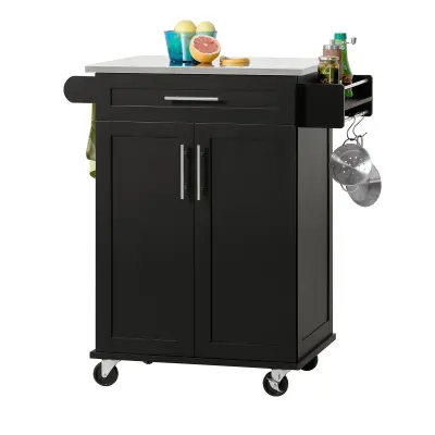 SoBuy kuhinjska omarica na kolesih črne barve v skandinavskem slogu