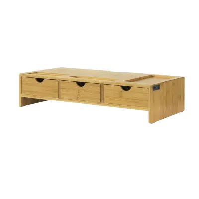 SoBuy stojalo za monitor pisalni organizator s 3 predali v barvi lesa v skandinavskem slogu