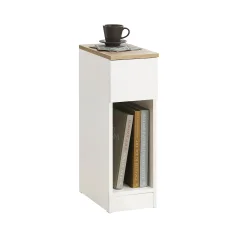 SoBuy ozka nočna omarica v beli barvi v stilu minimalizma