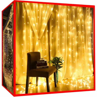 Novoletne lučke svetlobna zavesa 300 LED toplo bela 8 funkcij 300x300cm