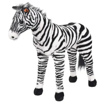 vidaXL Stoječa plišasta zebra črna in bela XXL