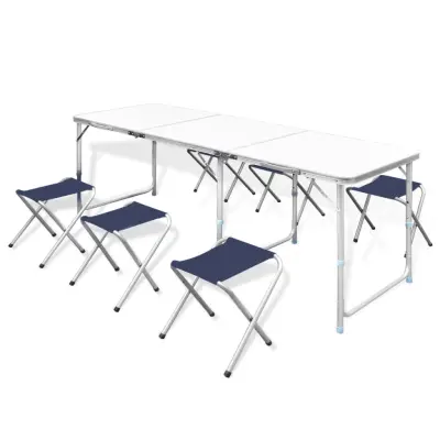 vidaXL Zložljiva kamp miza s 6 stolčki nastavljiva višina 180x60 cm