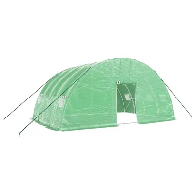 vidaXL Rastlinjak z jeklenim ogrodjem zelen 24 m² 6x4x2,85 m