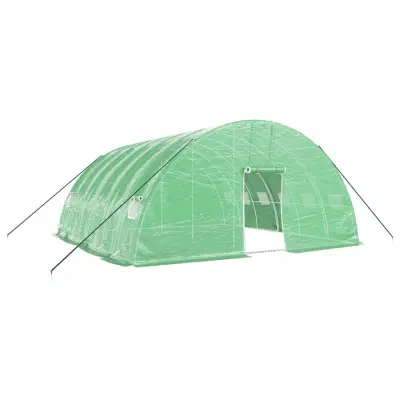 vidaXL Rastlinjak z jeklenim ogrodjem zelen 36 m² 6x6x2,85 m