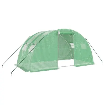 vidaXL Rastlinjak z jeklenim ogrodjem zelen 8 m² 4x2x2 m