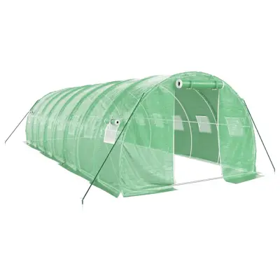 vidaXL Rastlinjak z jeklenim ogrodjem zelen 24 m² 8x3x2 m