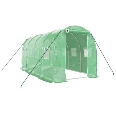 vidaXL Rastlinjak z jeklenim ogrodjem zelen 8 m² 4x2x2 m