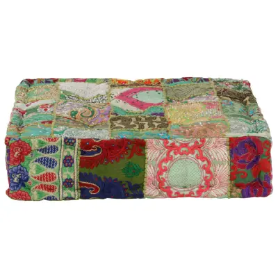vidaXL Tabure večbarven kvadraten bombaž ročno delo 50x50x12 cm zelen