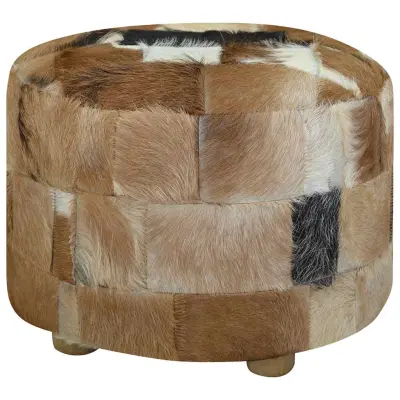 vidaXL Tabure iz pravega usnja okrogel 50x50x45 cm