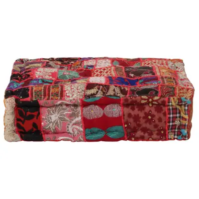 vidaXL Tabure večbarven kvadraten bombaž ročno delo 50x50x12 cm rdeč