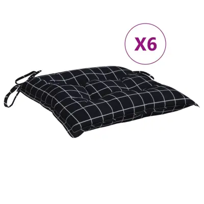 vidaXL Blazina za stol 6 kosov črn karo vzorec 40x40x7 cm blago