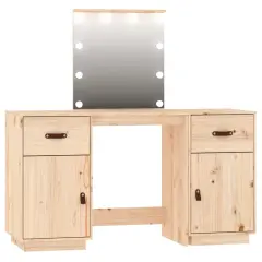 vidaXL Komplet toaletne mizice z LED lučkami trdna borovina