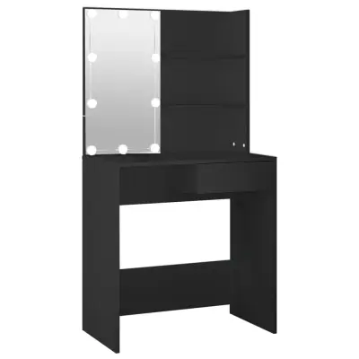 vidaXL Toaletna mizica z LED lučkami črna 74,5x40x141 cm
