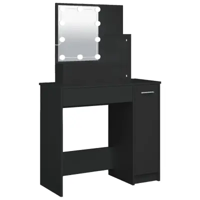 vidaXL Toaletna mizica z LED črna 86,5x35x136 cm