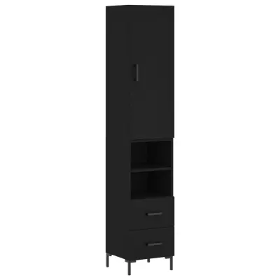 vidaXL Visoka omara črna 34,5x34x180 cm inženirski les