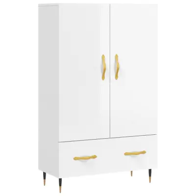 vidaXL Visoka omara visok sijaj bela 69,5x31x115 cm inženirski les