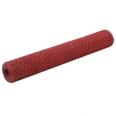 vidaXL Žična mreža za ograjo jeklo s PVC oblogo 25x1 m rdeča
