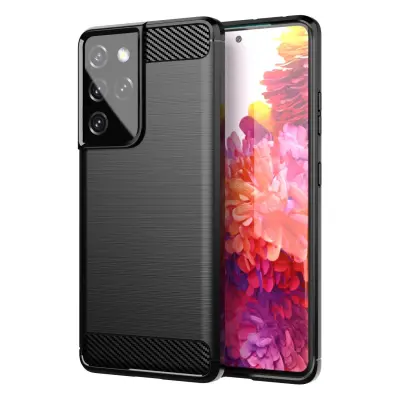 CADORABO Samsung v brušenem črnem - zaščitnem pokrovu, narejen iz fleksibilnega silikona TPU v videzu iz nerjavečega jekla ogljika