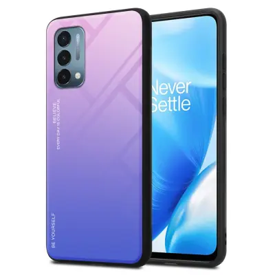 CADORABO Ohišje, združljiv z OnePlus v roza - modri - dvobarvni zaščitni pokrov iz silikona TPU in hrbta iz kaljenega stekla