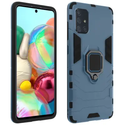 Etui iz dveh materialov, odporen na udarce, s kovinskim držalom za obroce - modro siv str. Samsung Galaxy A51