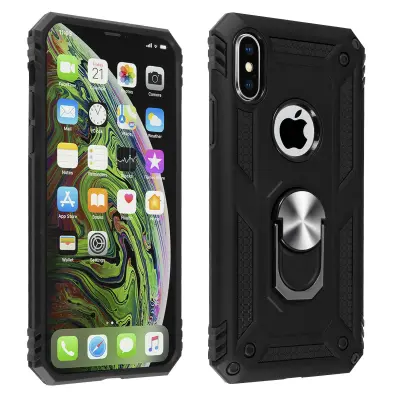 Etui odporen proti udarcem s kovinskim držalom za obrocke - crn str. Apple iPhone XS Max