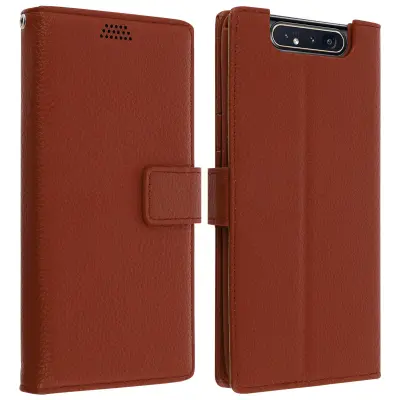 Folio etui, držalo za kartice in stojalo za video, zrnat ucinek - rjava str. Samsung Galaxy A80