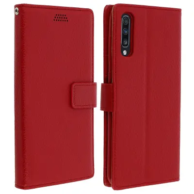 Folio Case Držalo za kartice in stojalo za video, zrnat ucinek - rdeca str. Samsung Galaxy A70