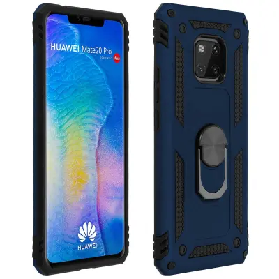 Etui, odporen na udarce, s kovinskim držalom za obrocke - polnocno modra str. Huawei Mate 20 Pro