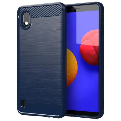 CADORABO Samsung v brušenem modrem - zaščitnem pokrovu, narejen iz fleksibilnega silikona TPU v videzu iz nerjavečega jekla ogljika