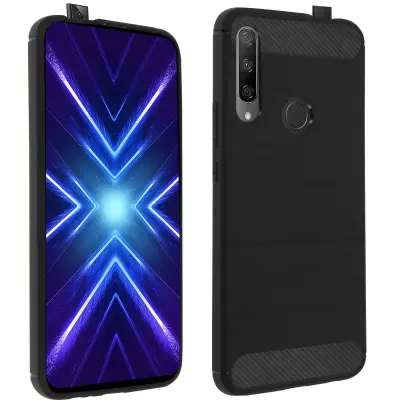 Zašcitna torbica Carbon Design z brušenim ucinkom, silikonski gel - crna str. Huawei P Smart Z in Honor 9X