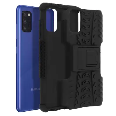 Ovitek za Samsung Galaxy A41, odporen na udarce, stojalo, vgrajeno stojalo, hibridna zašcita - crna