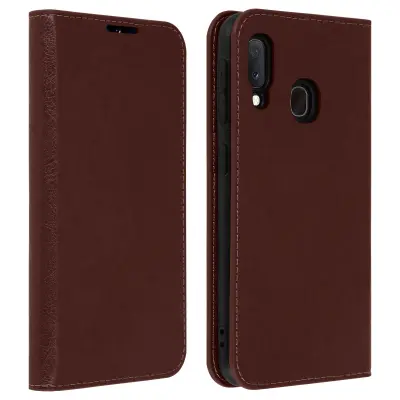 Etui, držalo za kartice in stojalo za video iz pravega usnja - temno rjava str. Samsung Galaxy A20e