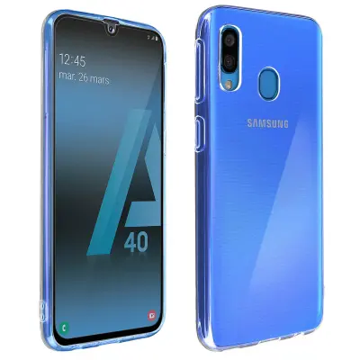360° zašcitni paket: Silikonsko ohišje iz kaljenega stekla iz gela - prozoren crn obris str. Samsung Galaxy A40
