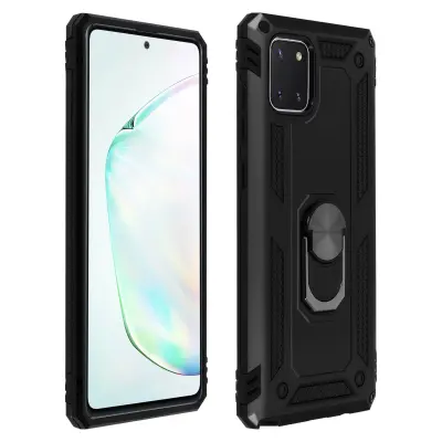 Ovitek za Galaxy Note 10 Lite, odporen na udarce, s kovinskim držalom za obrocke - crn