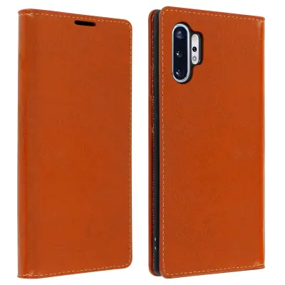 Etui, držalo za kartice in stojalo za video iz pravega usnja - Camel str. Samsung Galaxy Note 10 Plus
