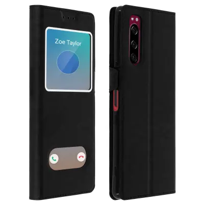 Dvojna zašcitna torbica z ucinkom teksture - crna str. Sony Xperia 5