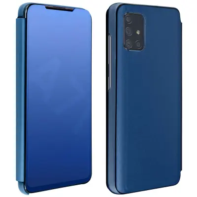 Preklopna torbica s stojalom za Samsung Galaxy A71 z ucinkom ogledala - temno modra
