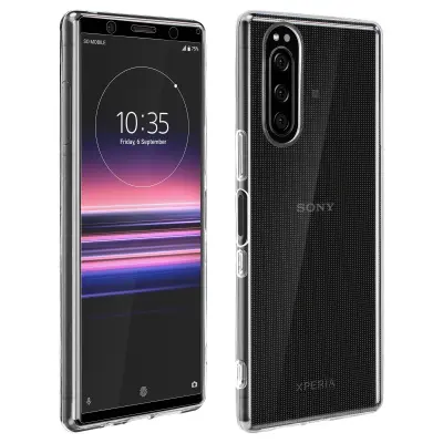 360° zašcitni paket: Silikonsko ohišje iz kaljenega stekla iz gela - prozoren crn obris str. Sony Xperia 5