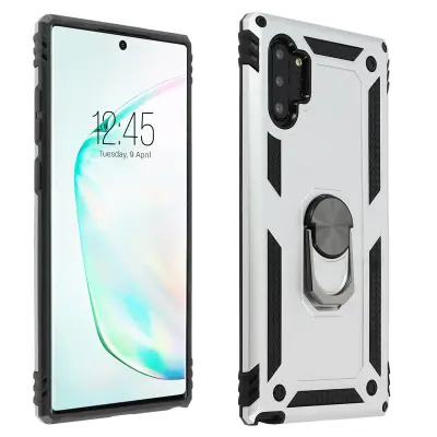 Torbica, odporna na udarce, s kovinskim držalom za obrocke - srebrna str. Samsung Galaxy Note 10 Plus