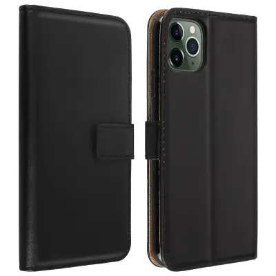 Folio Case Držalo za kartice in podpora za video, Pravo usnje - crna str. Apple iPhone 11 Pro