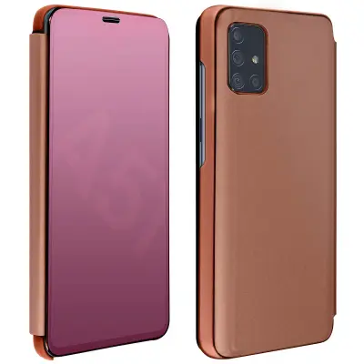 Ovitek s stojalom za Samsung Galaxy A51 z ucinkom ogledala - roza zlato