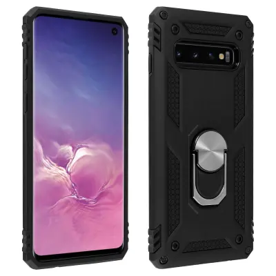 Etui odporen proti udarcem s kovinskim držalom za obrocke - crn str. Samsung Galaxy S10
