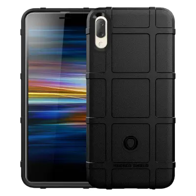 Silikonski etui, odporen proti udarcem, dizajn z reliefnimi plošcicami - crna str. Sony Xperia L3