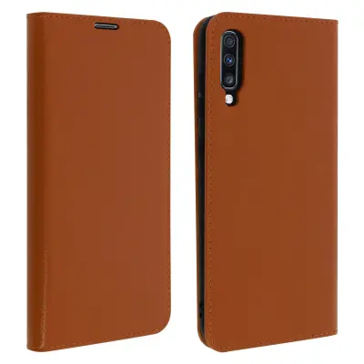 Folio torbica denarnica s stojalom za video iz pravega usnja - Camel str. Samsung Galaxy A70