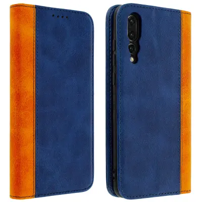 Ovitek za denarnico v patiniranem in dvobarvnem videzu usnja z zgornjim šivom - Midnight Blue str. Huawei P20 Pro