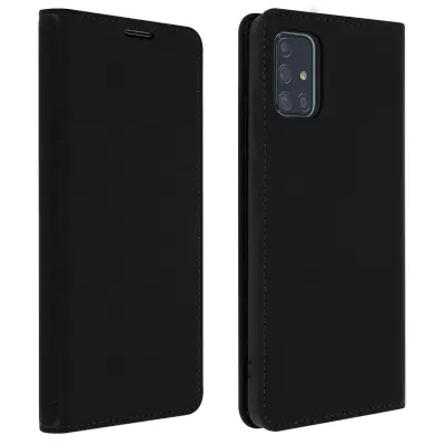 Etui za Samsung Galaxy A51 iz pravega usnja, držalo za kartice in video držalo - crna