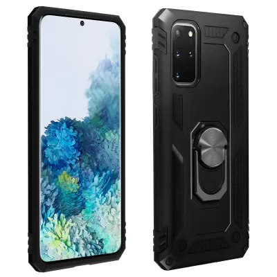 Ovitek za Galaxy S20 Plus, odporen na udarce, s kovinskim držalom za obrocke - crn