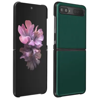 Trda preklopna torbica za Samsung Galaxy Z, dizajn iz pravega usnja - temno zelena
