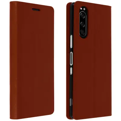 Etui, držalo za kartice in stojalo za video iz pravega usnja - rjava str. Sony Xperia 5